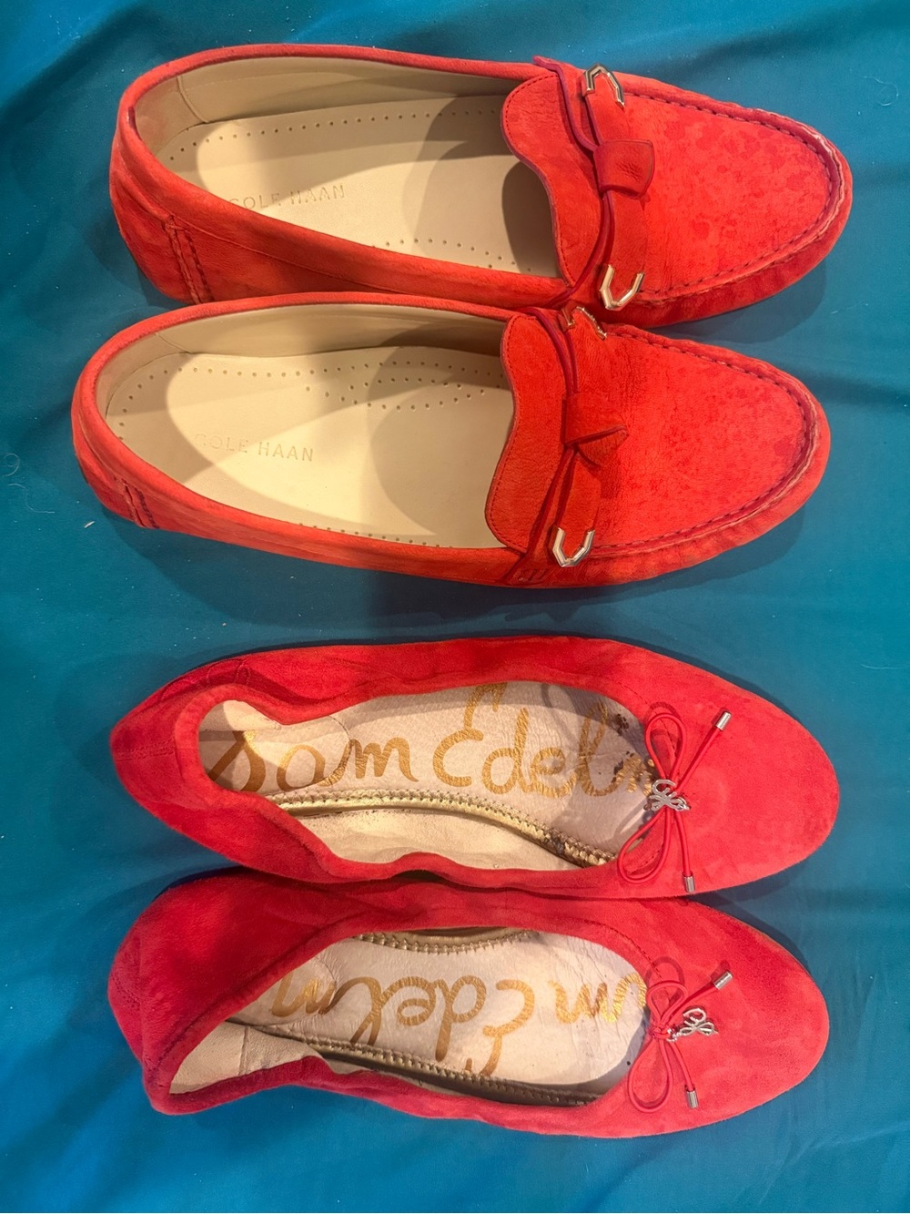 Cole Haan Red Suede Loafers & Sam Edelman Red Suede Flats - Pair 8
